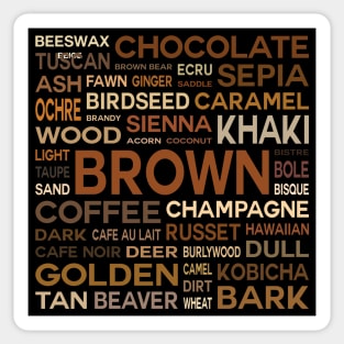 Word Cloud - Shades of Brown (Black Background) Sticker